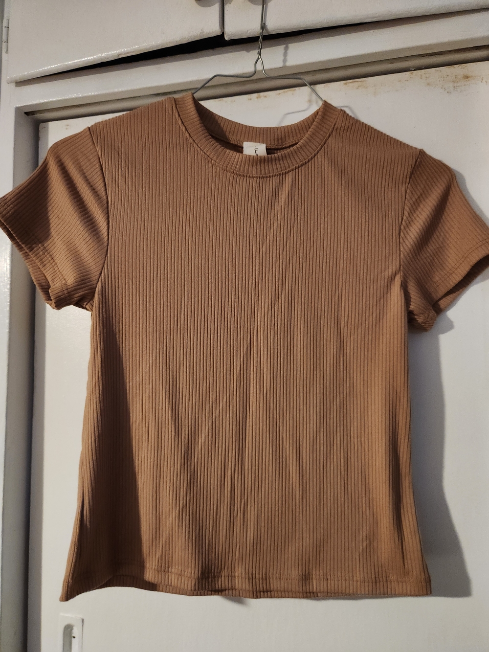 Women's Ribbed Short Sleeve Tee - Camel